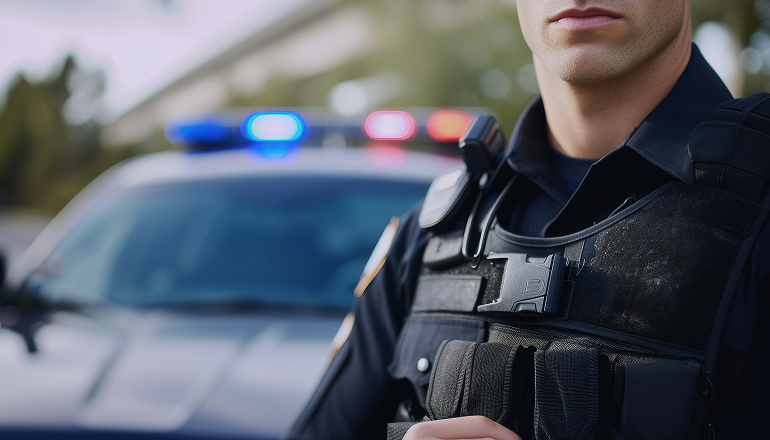 policia con un coche detrás después de redactar un atestado clave para reclamar una indemnización